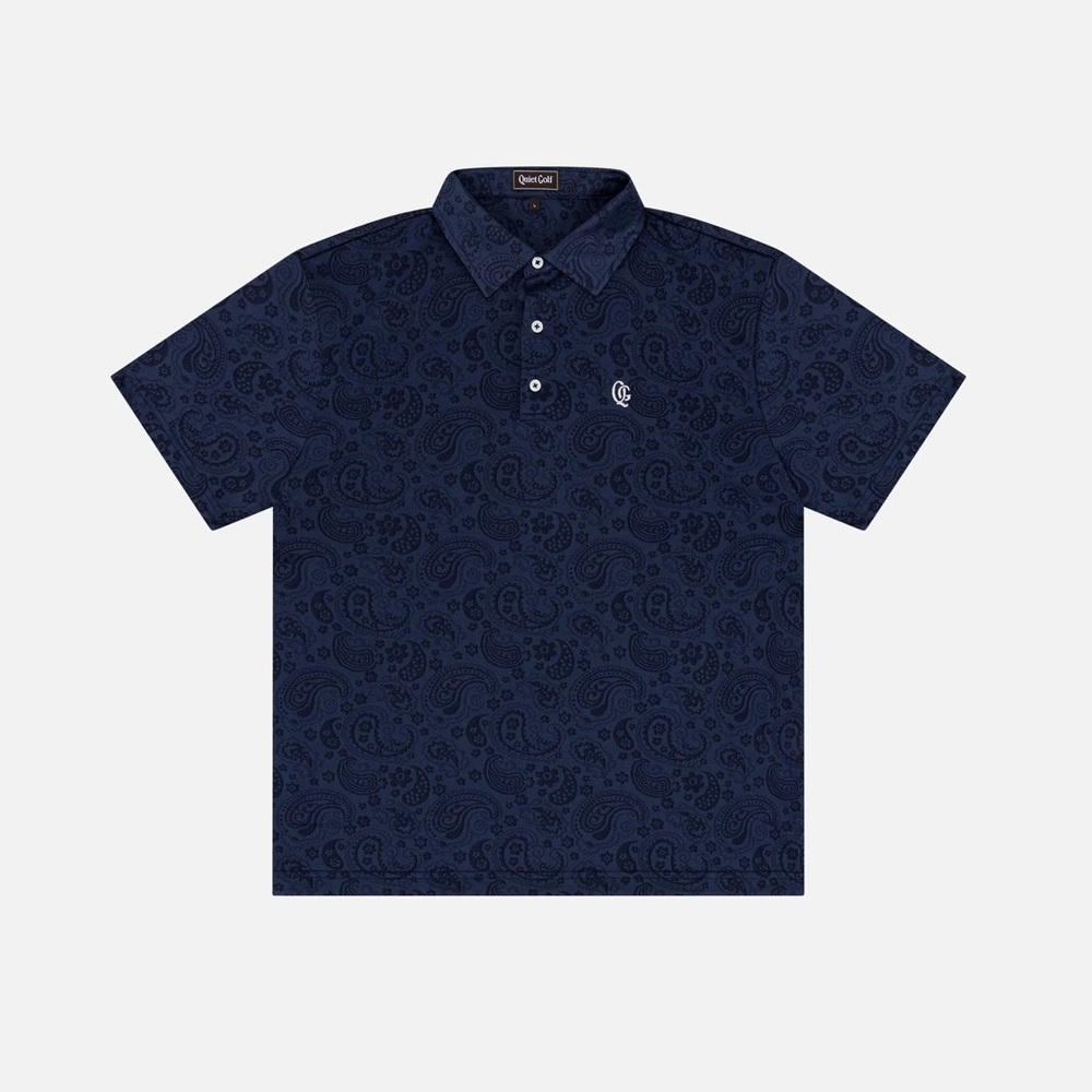 Quiet Golf Monogram Navy Paisley Polo Shirt Size Small